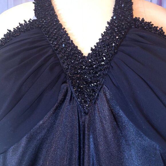 Nightway Black halter beaded satiny dress - Picture 3 of 10